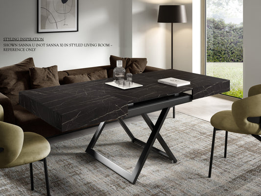 Extendable Coffee/Dining Table SANNA X Black/Black Pietra Grigia