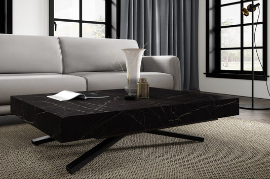 Extendable Coffee/Dining Table SANNA X Black/Black Pietra Grigia